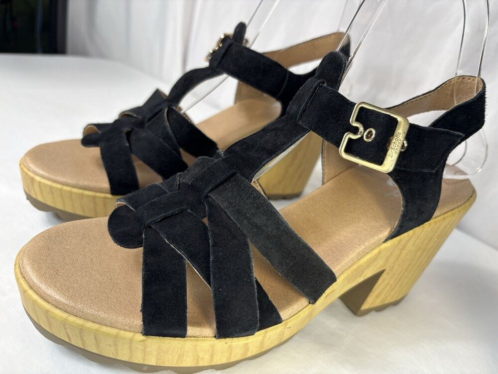 Dr. Scholl's Original Collection Black Leather Strappy Platform Sandals 8.5M